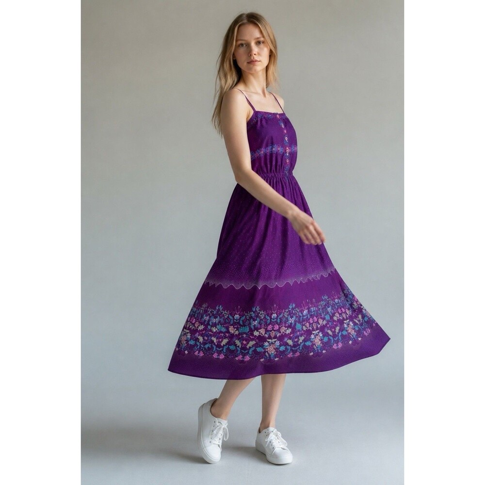 Vintage 70s Pretty Purple Ms Jones Dress No Tags Sheer- Sleeveless -pullover